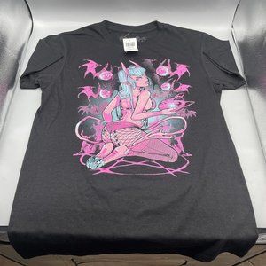 Pinku Kult T-Shirt Demon Girl Hex Mortis Black Pink SMALL Two-Sided NEW